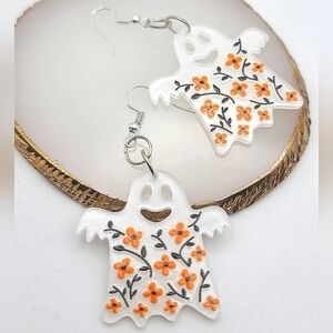 Handcrafted White Ghost Floral Dangle Earrings